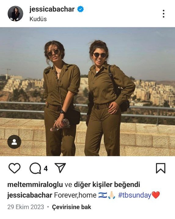 Jessica Bachar'ın annesi tarafından paylaşılan askeri kıyafetli ve silahlı pozu.