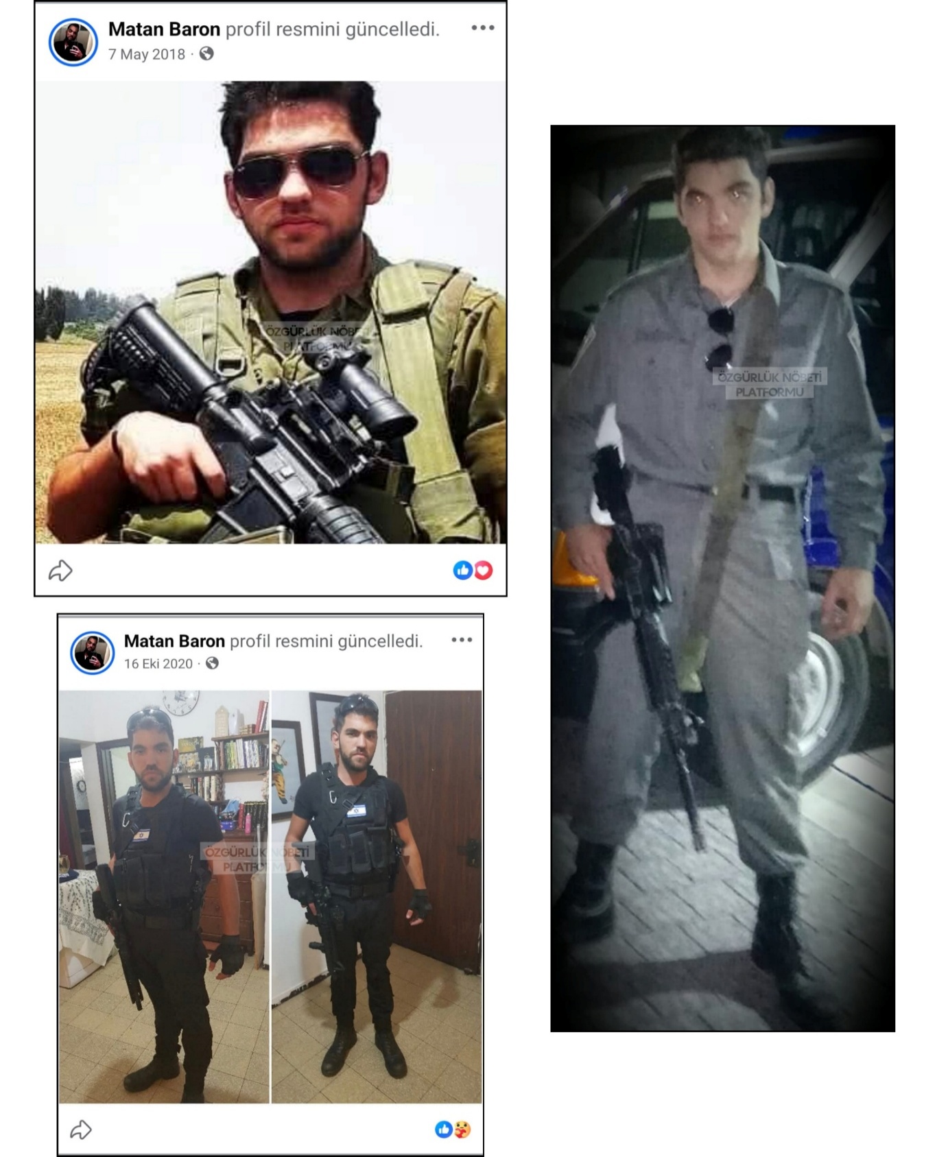 2018 yılı IDF askeri üniformalı fotoğrafı ile polis üniformalı ve silahlı görev pozları.