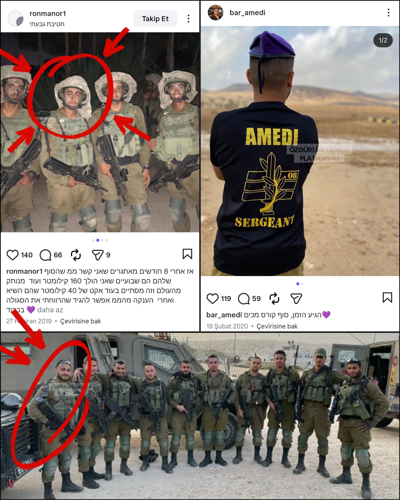 2019-2020 yıllarında sosyal medya paylaşımlarında IDF bünyesinde görev aldığına dair fotoğraf (Şekil 28).