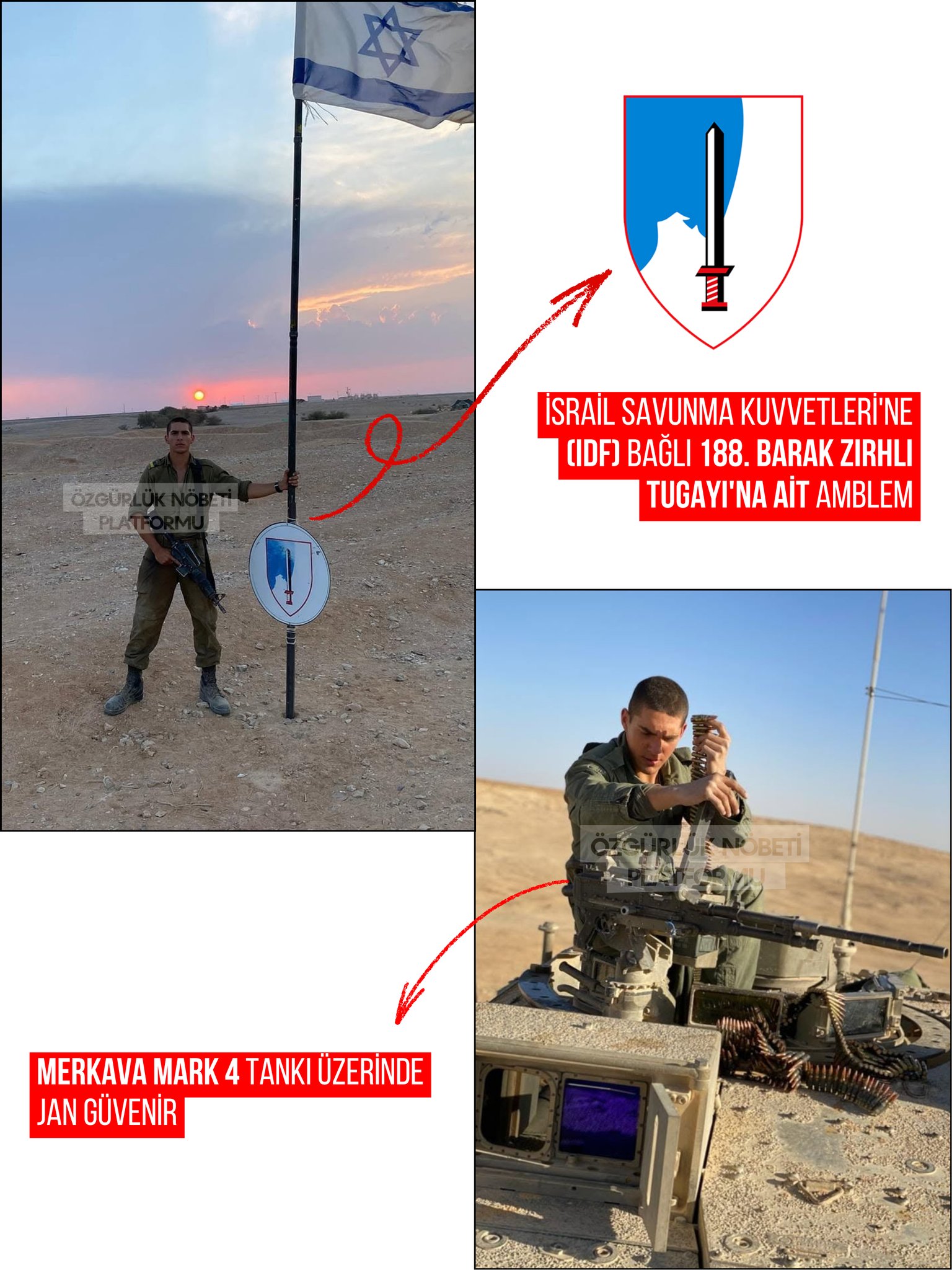Askeri üniforma, hücum yeleği ve silahıyla Merkava tankçısı olarak çekilmiş portresi.