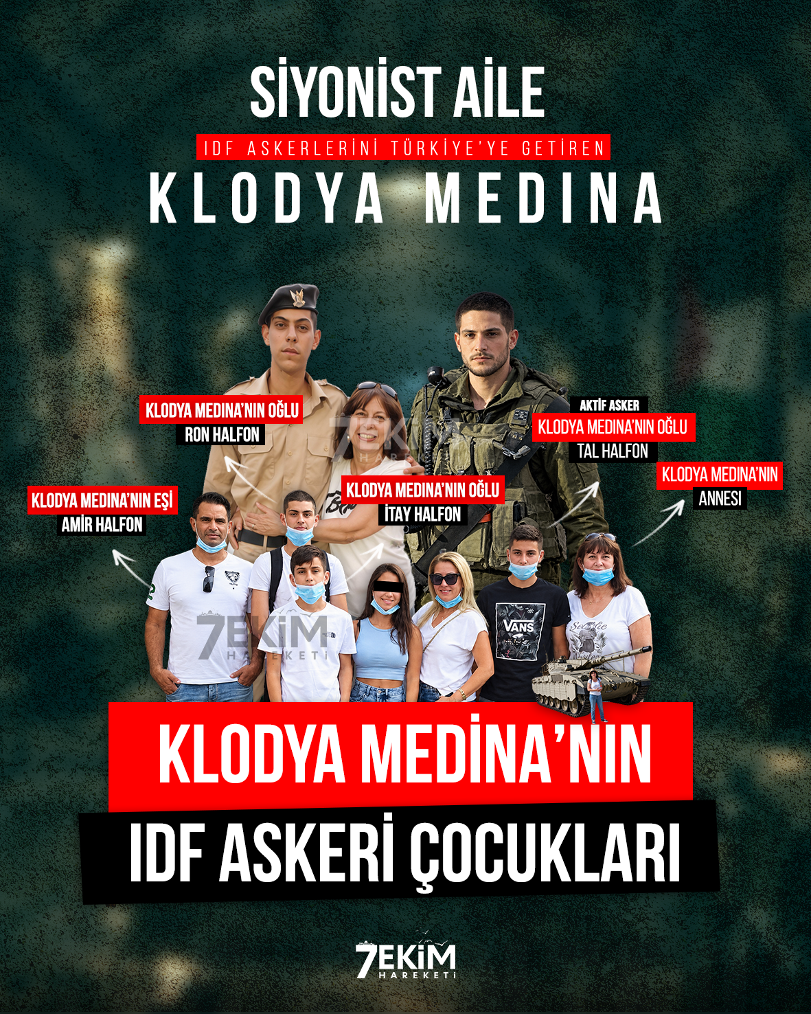 Klodya Medine'nin küçük ve ortanca çocukları şuanda aktif olarak İsrail ordusunda askerlik yapmaktadır. En büyük oğlu Ron Calfon ise 2018-2022 yılları arasında askerlik yapmıştır.