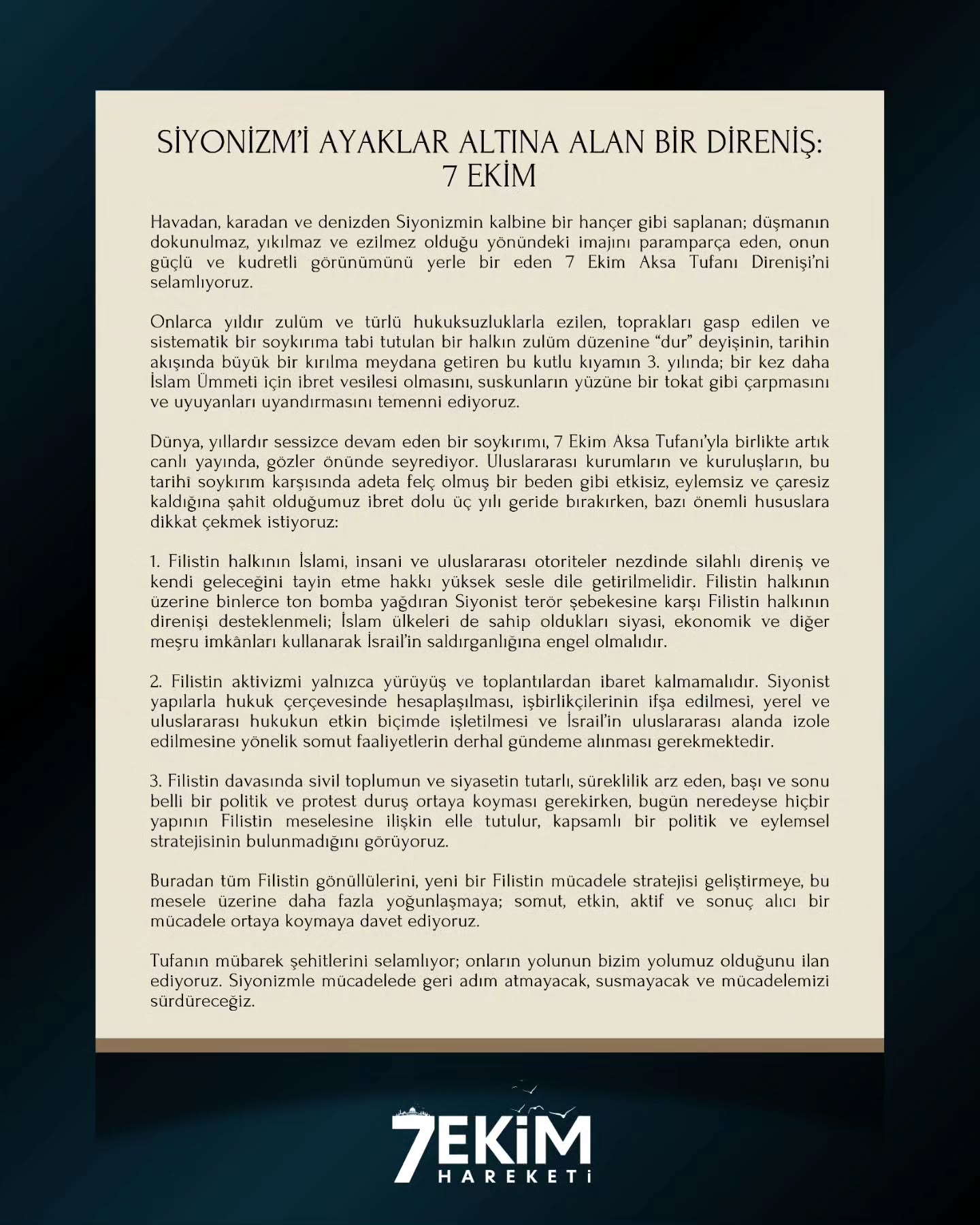 SİYONİZM’İ AYAKLAR ALTINA ALAN BİR DİRENİŞ: 7 EKİM